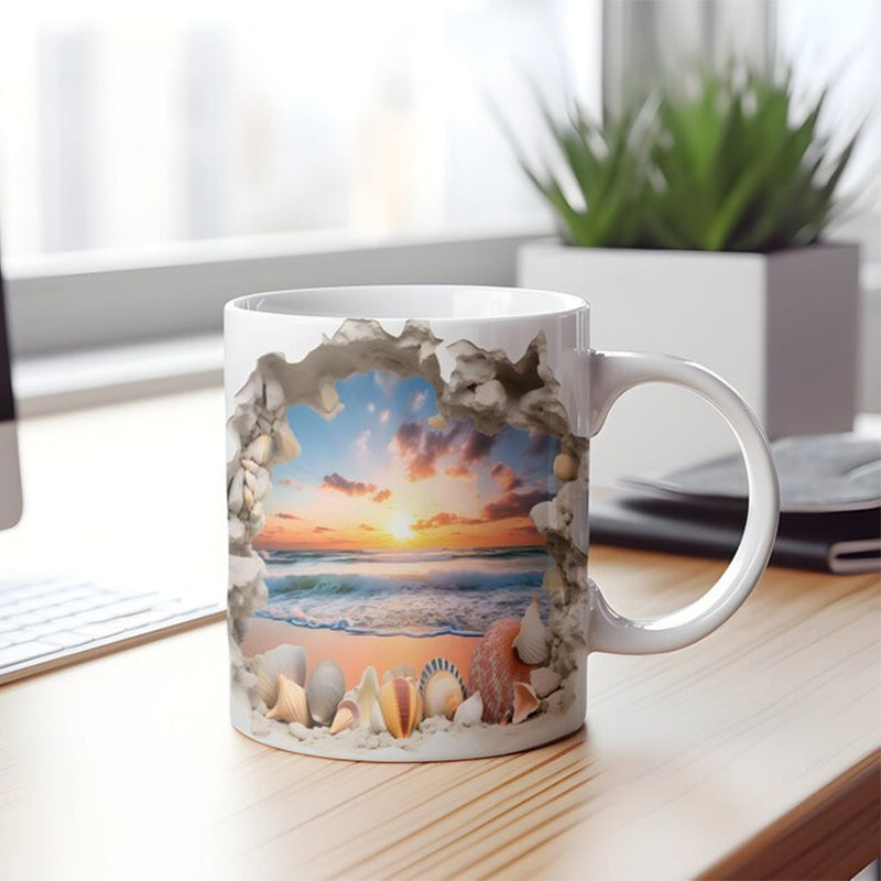 3D Ocean Beach genombrottstema Kaffekopp