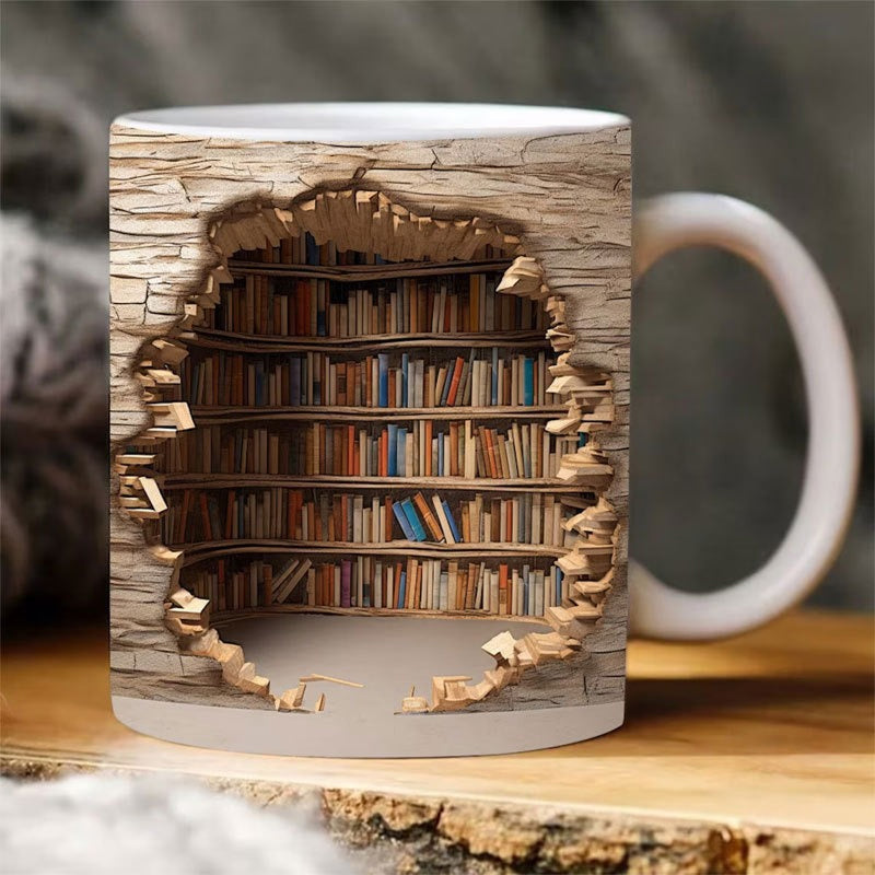 3d bibliotek bokhylla mugg