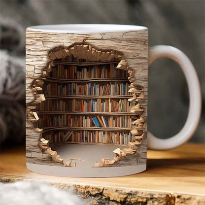 3d bibliotek bokhylla mugg