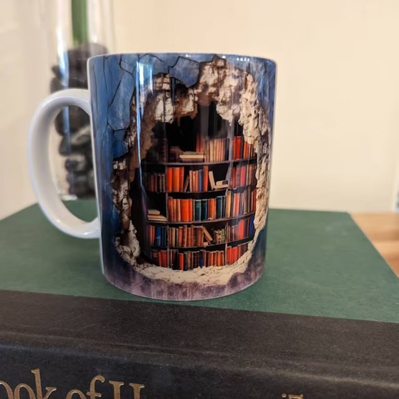 3d bibliotek bokhylla mugg