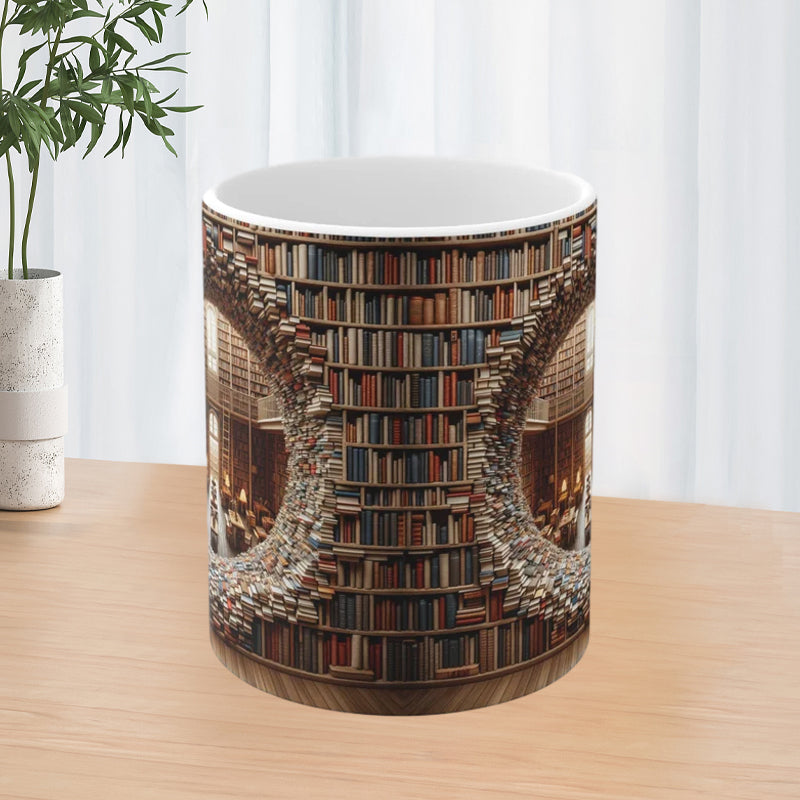 3D bokhyllor Bibliotek Bokälskare Keramisk mugg