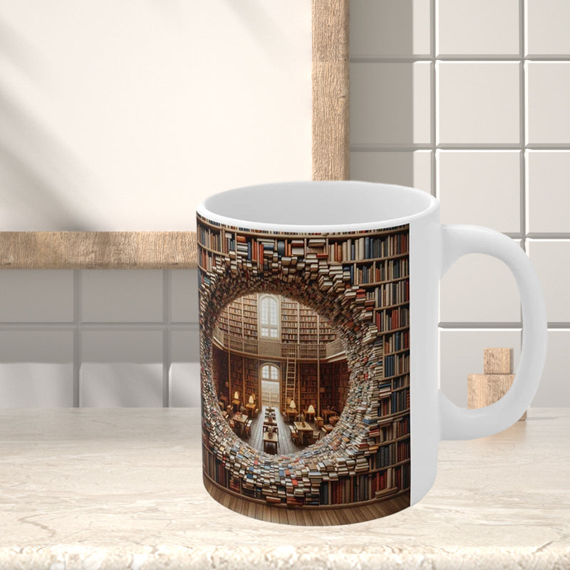 3D bokhyllor Bibliotek Bokälskare Keramisk mugg