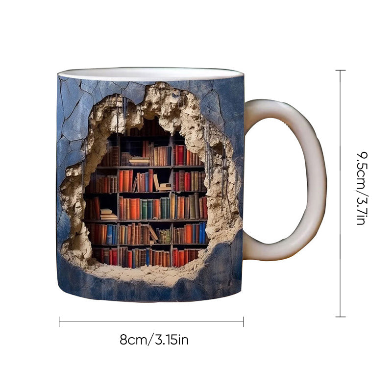3d bibliotek bokhylla mugg