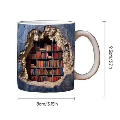 3d bibliotek bokhylla mugg