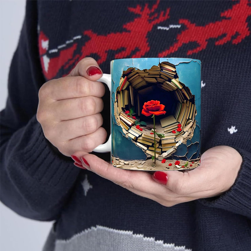 3D blommig bokhylla sprucket hål kaffemugg