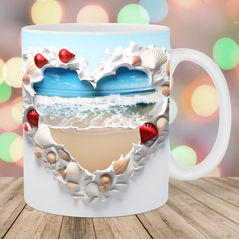 3D Ocean Beach genombrottstema Kaffekopp