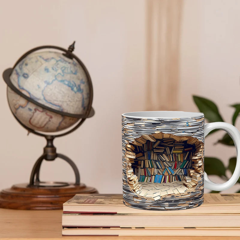 3d bibliotek bokhylla mugg