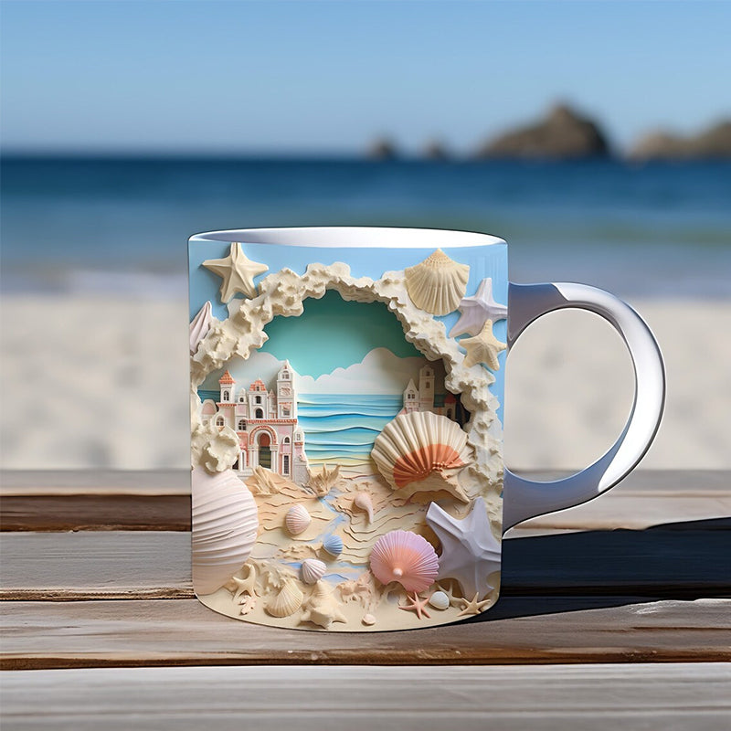 3D Ocean Beach genombrottstema Kaffekopp