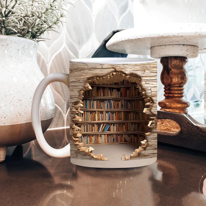3d bibliotek bokhylla mugg