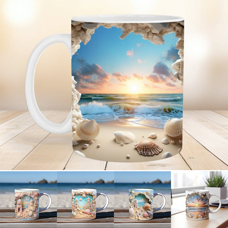 3D Ocean Beach genombrottstema Kaffekopp