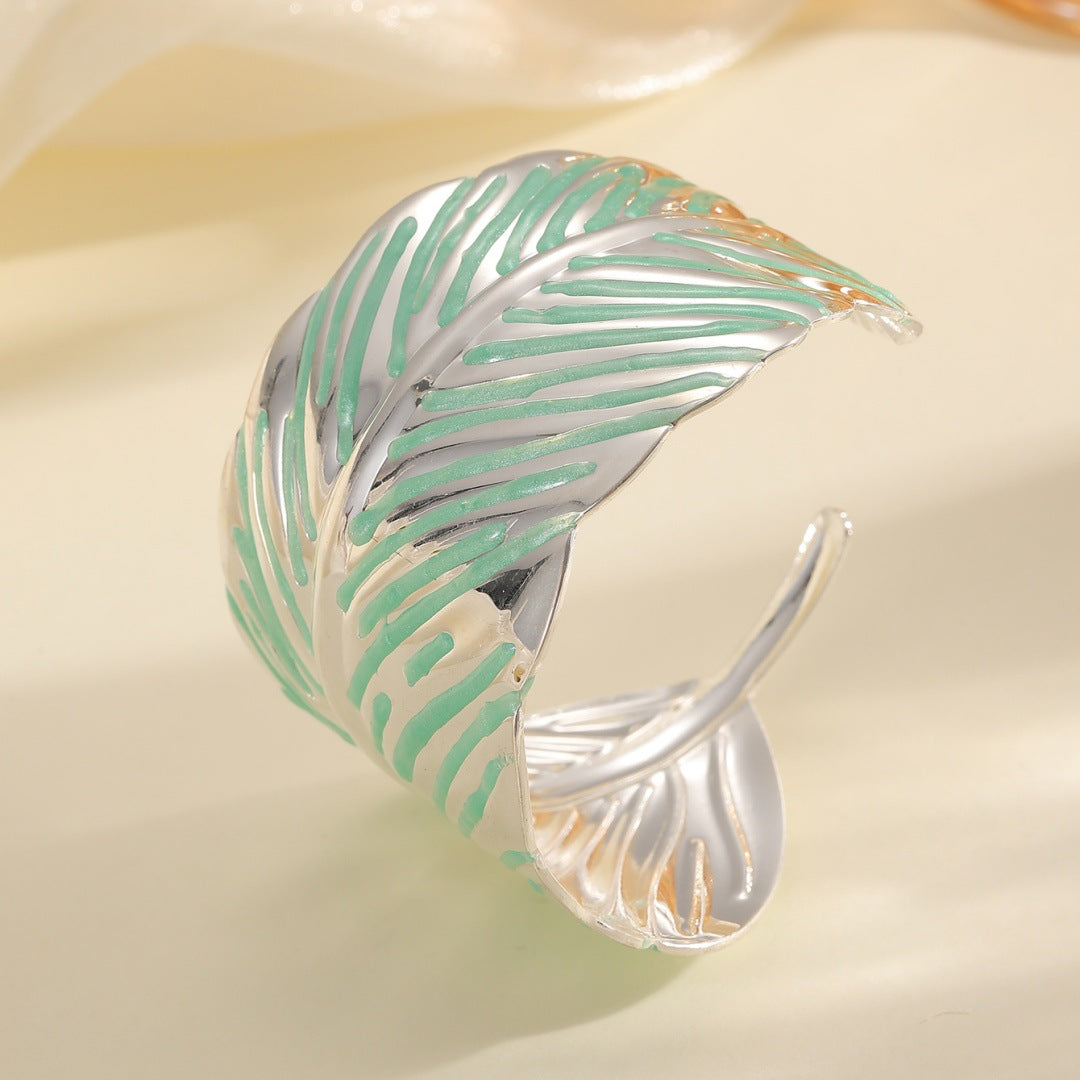 Ladies Open Cuff Bracelet in Tropical Leaf Design Hapa Style