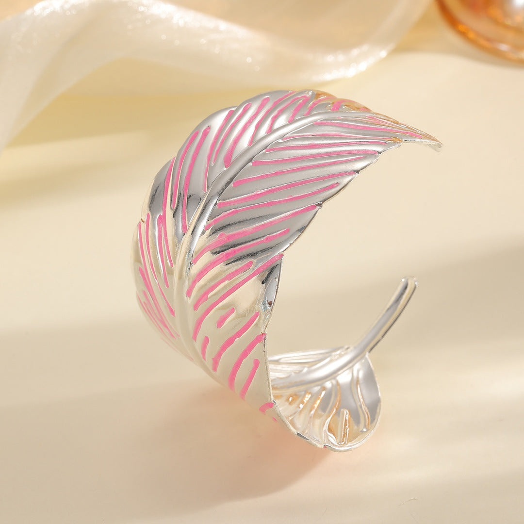 Ladies Open Cuff Bracelet in Tropical Leaf Design Hapa Style