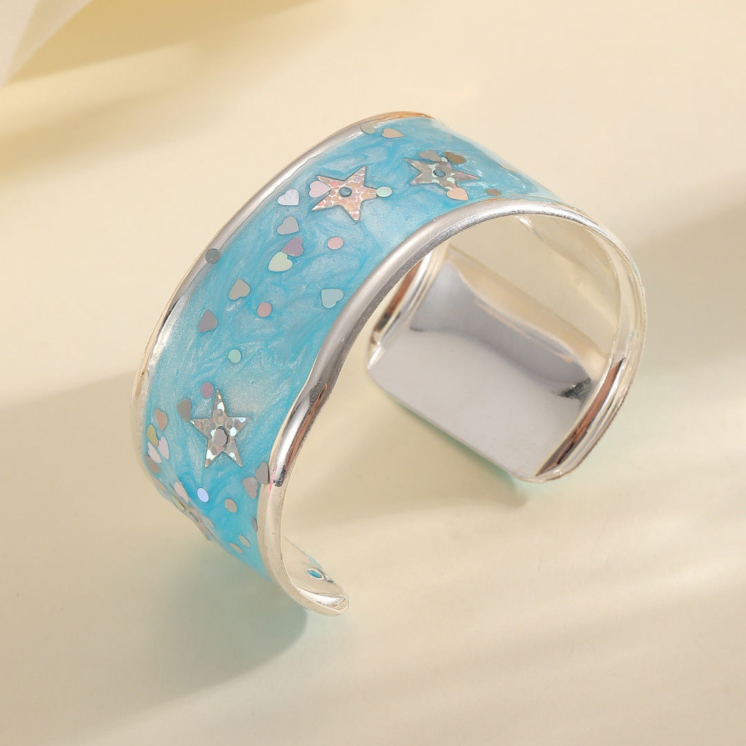 Women Open Bangle with Sparkling Star Motif Hapa Style
