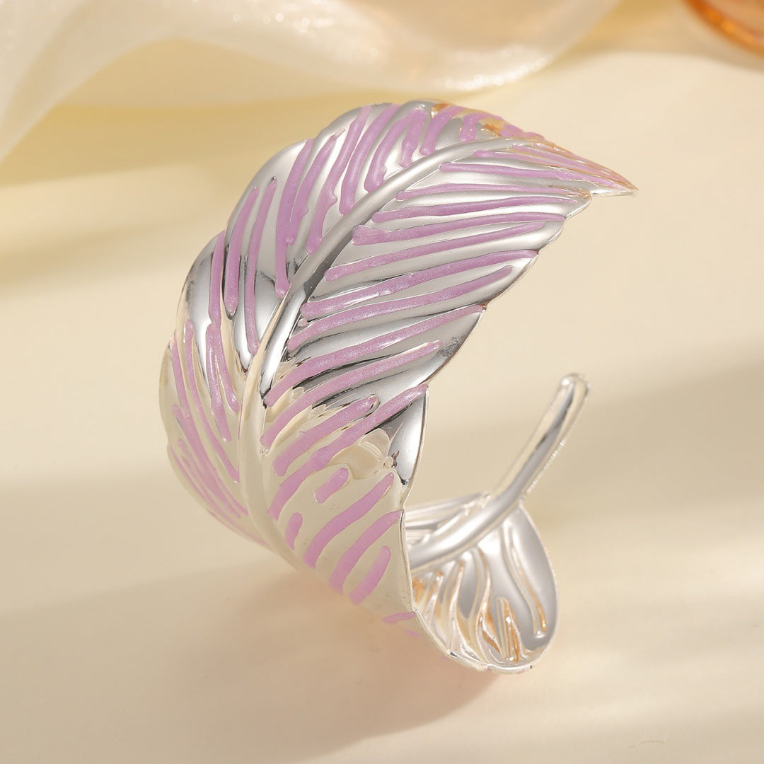 Ladies Open Cuff Bracelet in Tropical Leaf Design Hapa Style