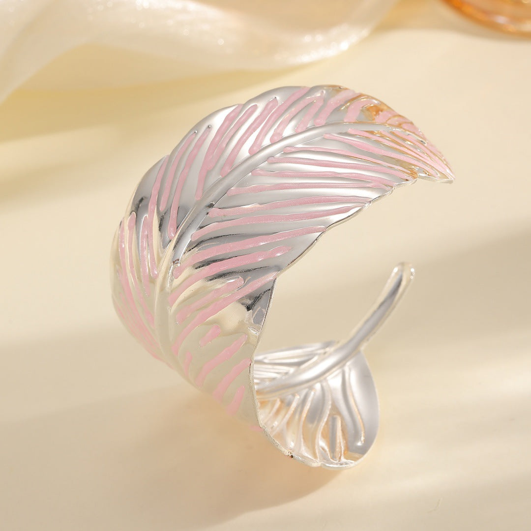 Ladies Open Cuff Bracelet in Tropical Leaf Design Hapa Style