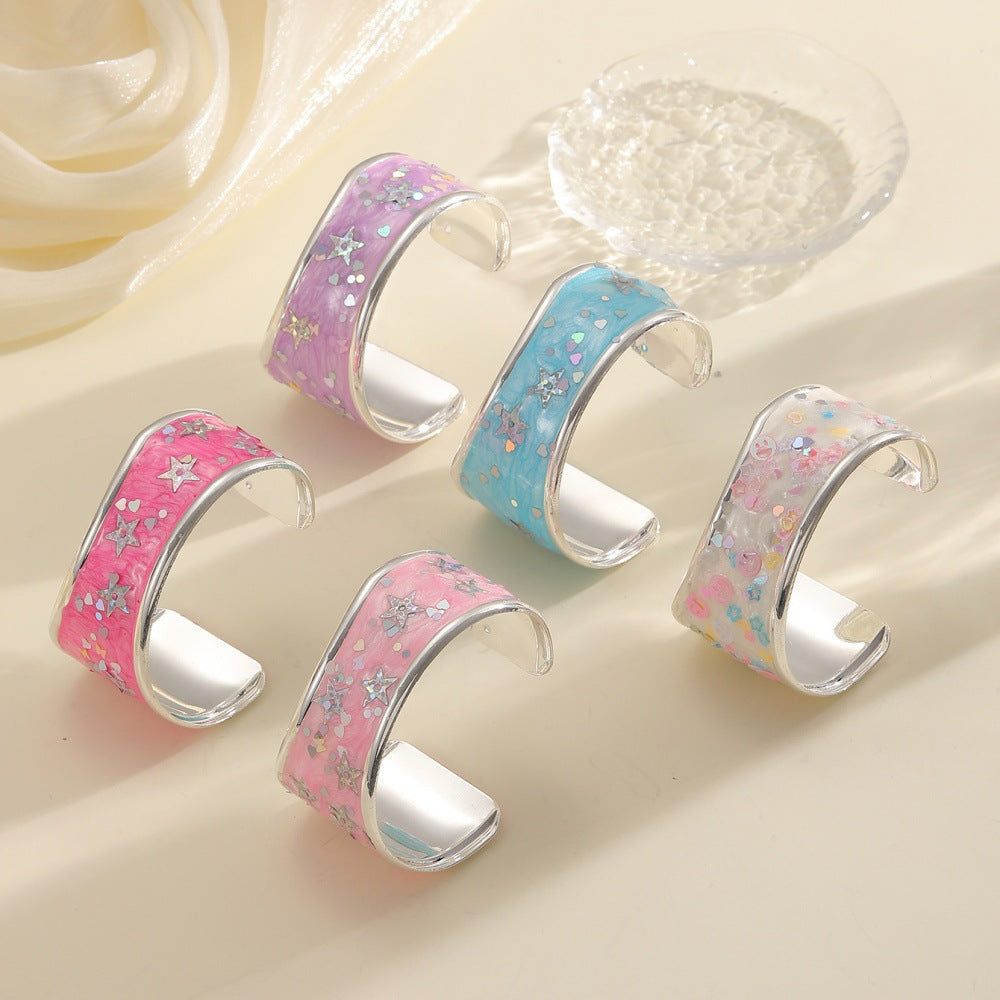 Women Open Bangle with Sparkling Star Motif Hapa Style