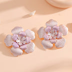 Ladies' flower earrings with intricate design and glossy accents Hapa Style