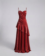 Ladies Satin Evening Dress with Heart Neckline