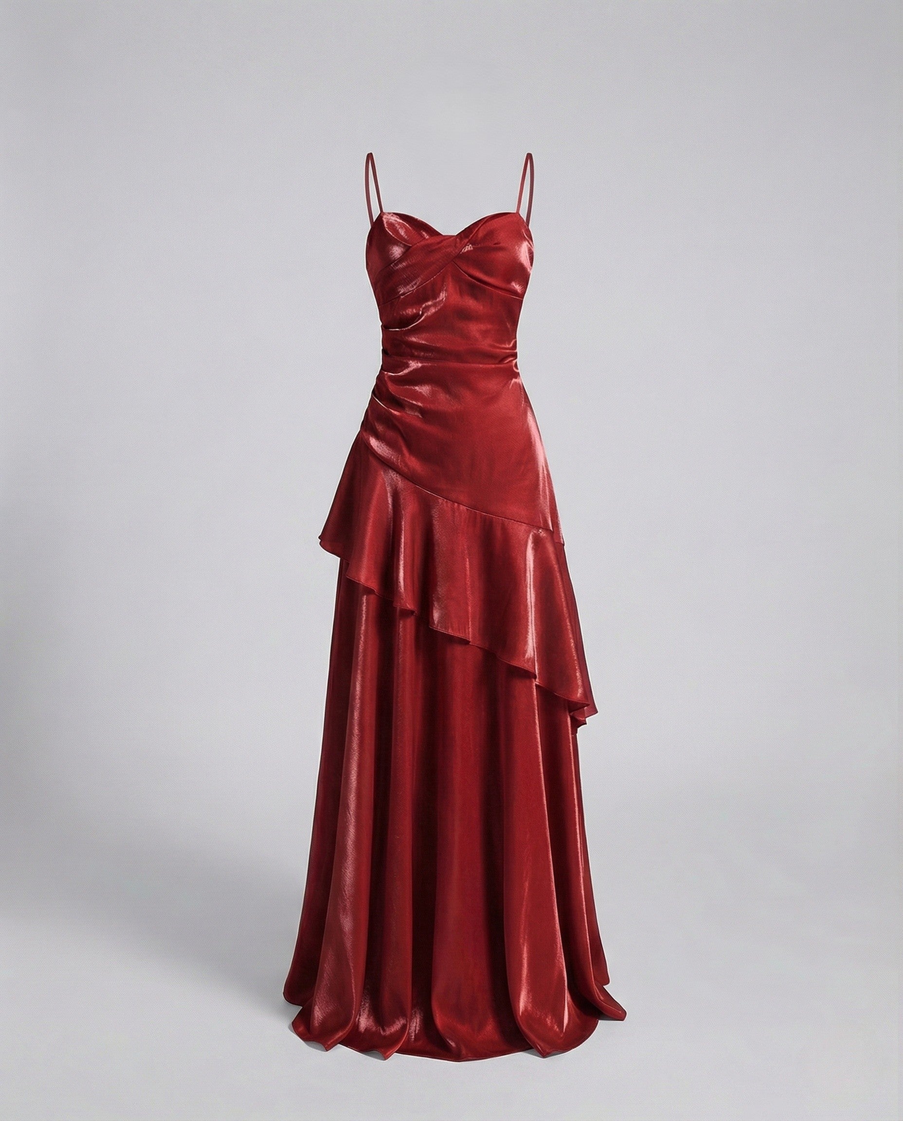 Ladies Satin Evening Dress with Heart Neckline