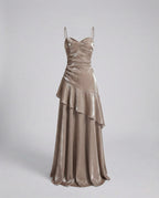 Ladies Satin Evening Dress with Heart Neckline