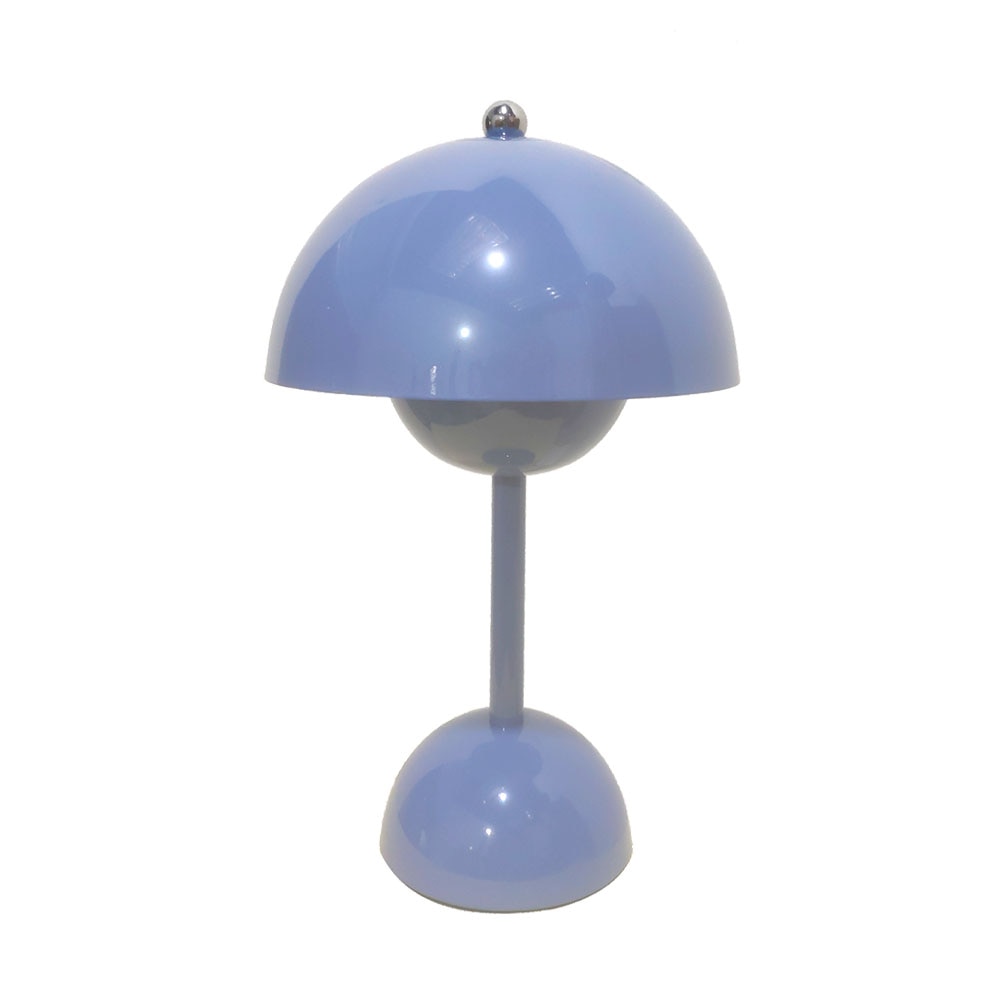 Blå bordslampa med rund lampskärm