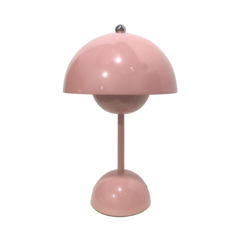 Rosa bordslampa med rund lampskärm