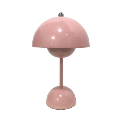 Rosa bordslampa med rund lampskärm