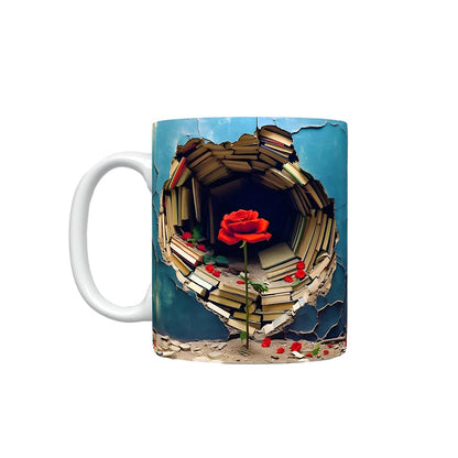 3D blommig bokhylla sprucket hål kaffemugg
