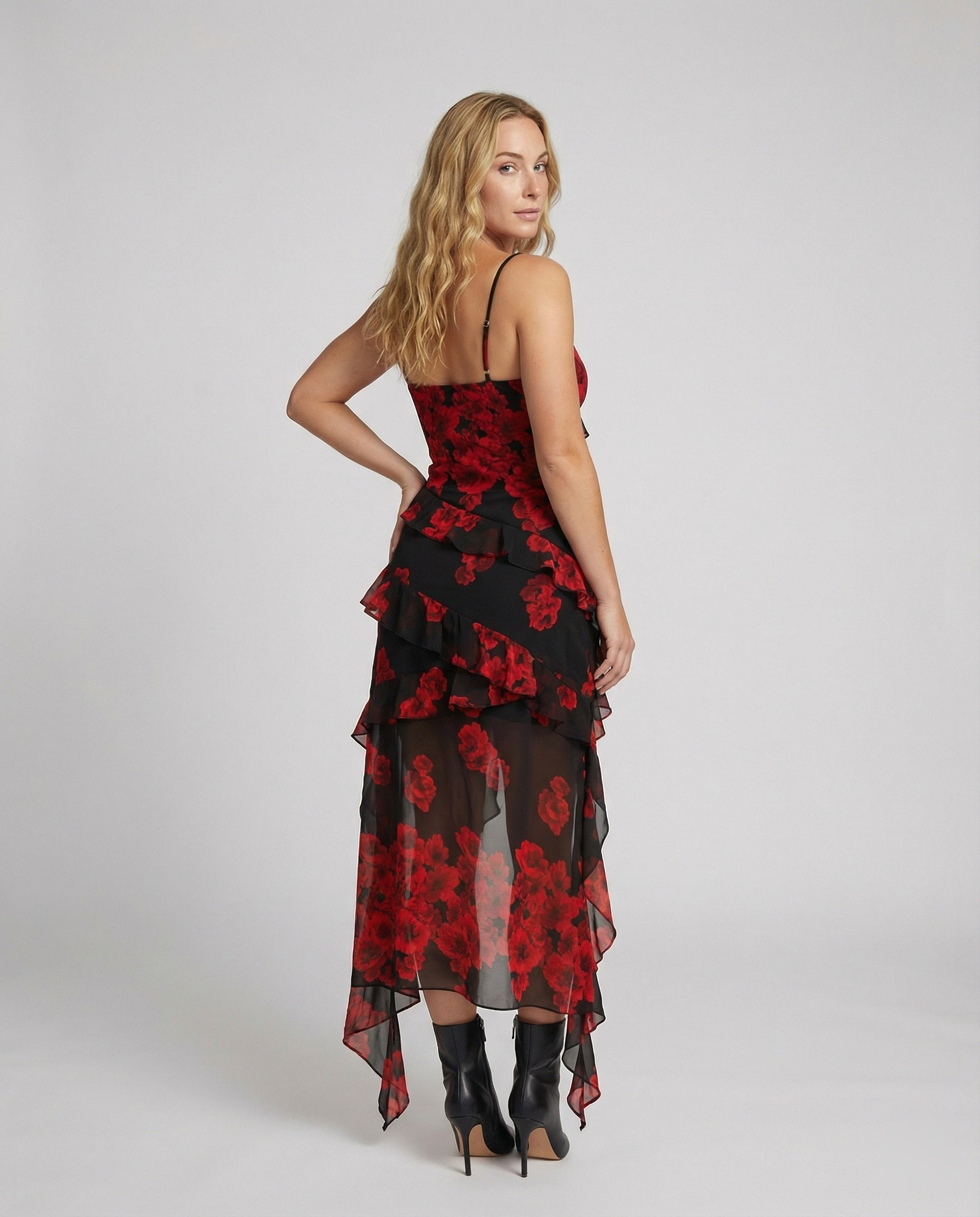 Women's Playful Mini Dress with Asymmetrical Cut and Exciting Floral Design