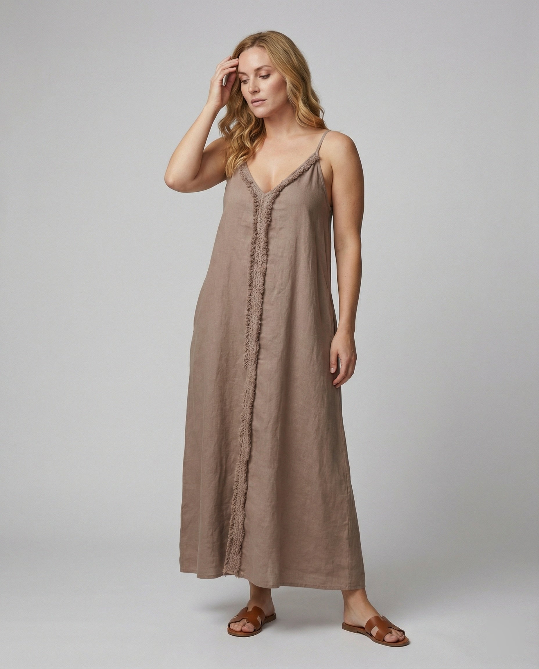 Women’s Maxi Dress with Casual V-Neck and Side Pockets