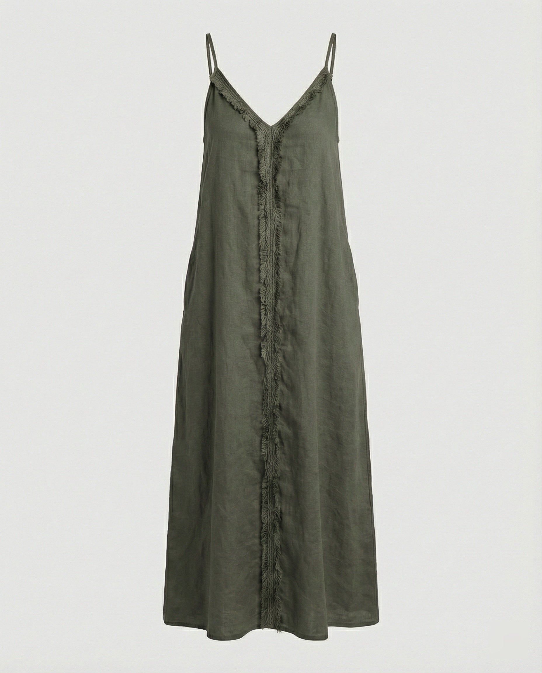 Women’s Maxi Dress with Casual V-Neck and Side Pockets