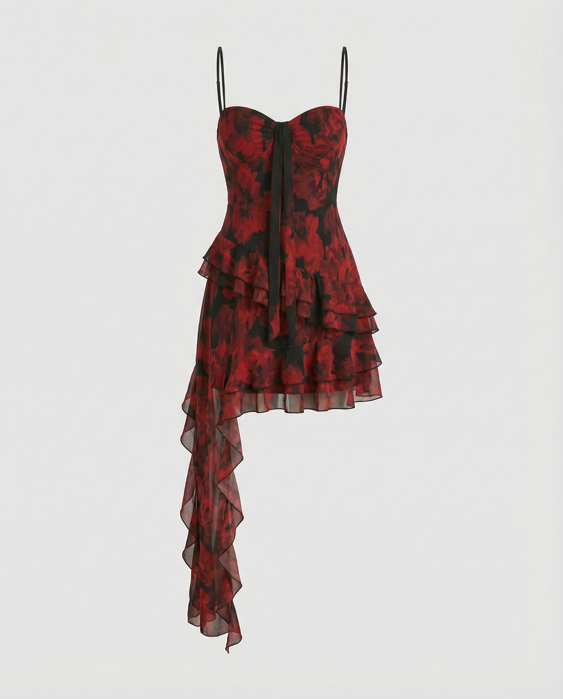 Women's Playful Mini Dress with Asymmetrical Cut and Exciting Floral Design