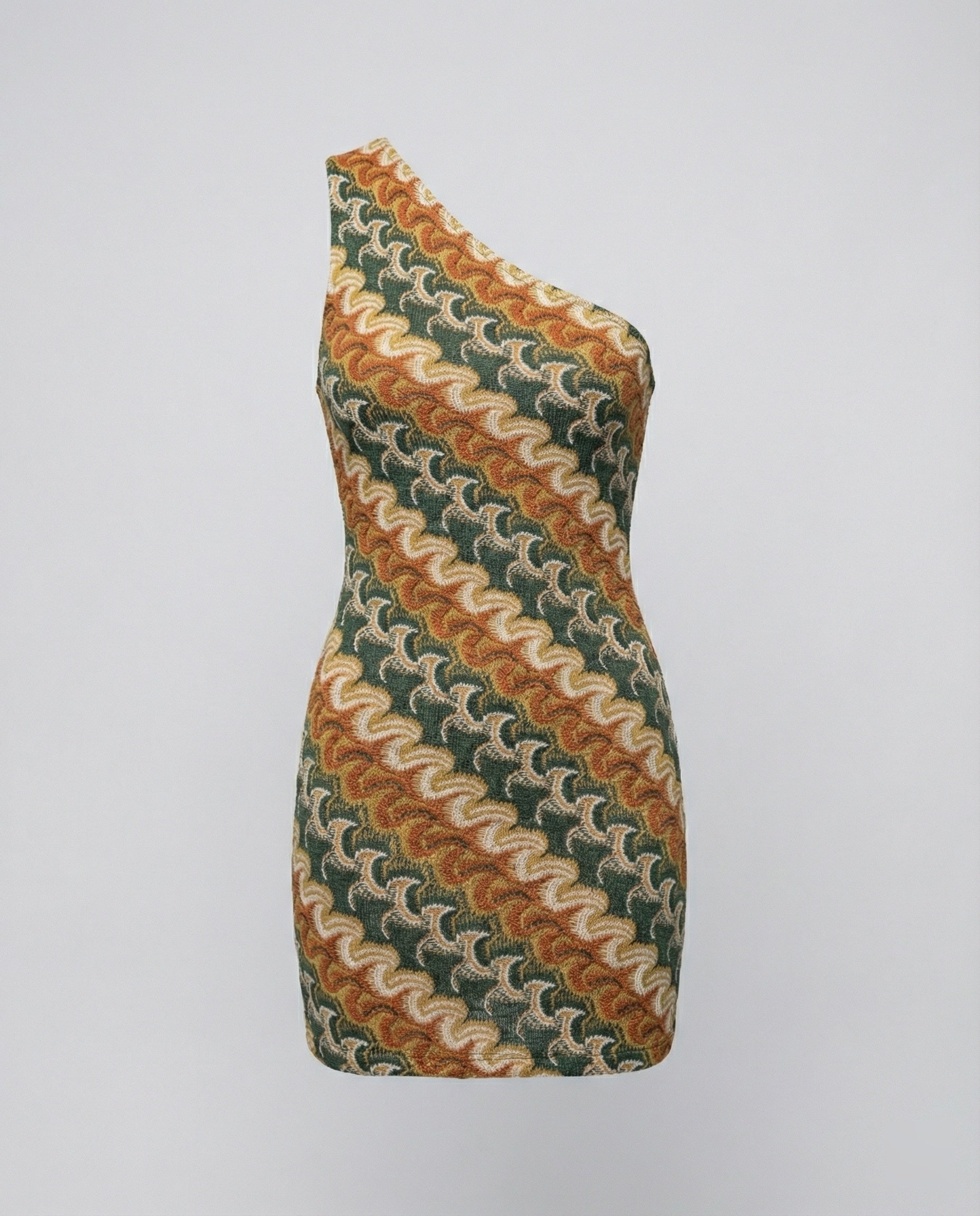 Women's asymmetrical mini dress with modern wave pattern
