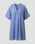 Women casual linen maxi dress with V-neck and wide cut sleeves
