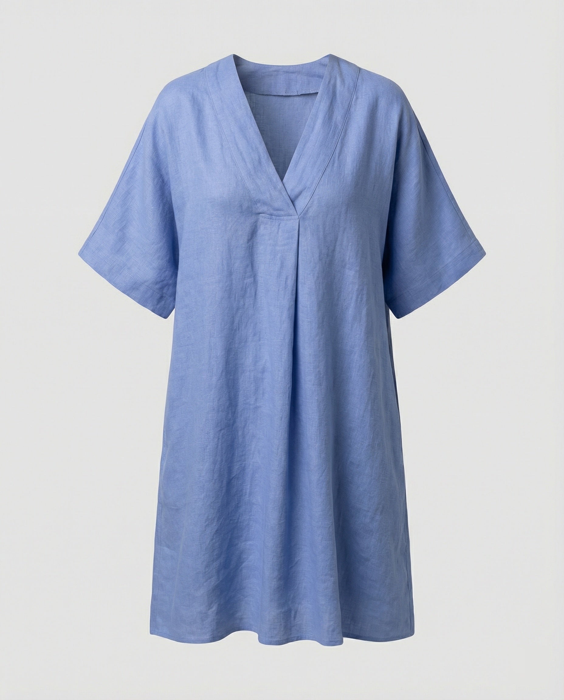 Women casual linen maxi dress with V-neck and wide cut sleeves